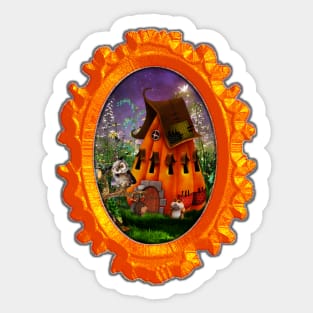 Little friends in the night with pumpkin house Sticker